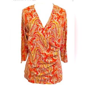 Talbots Paisley V-Neck Blouse in Red and Gold